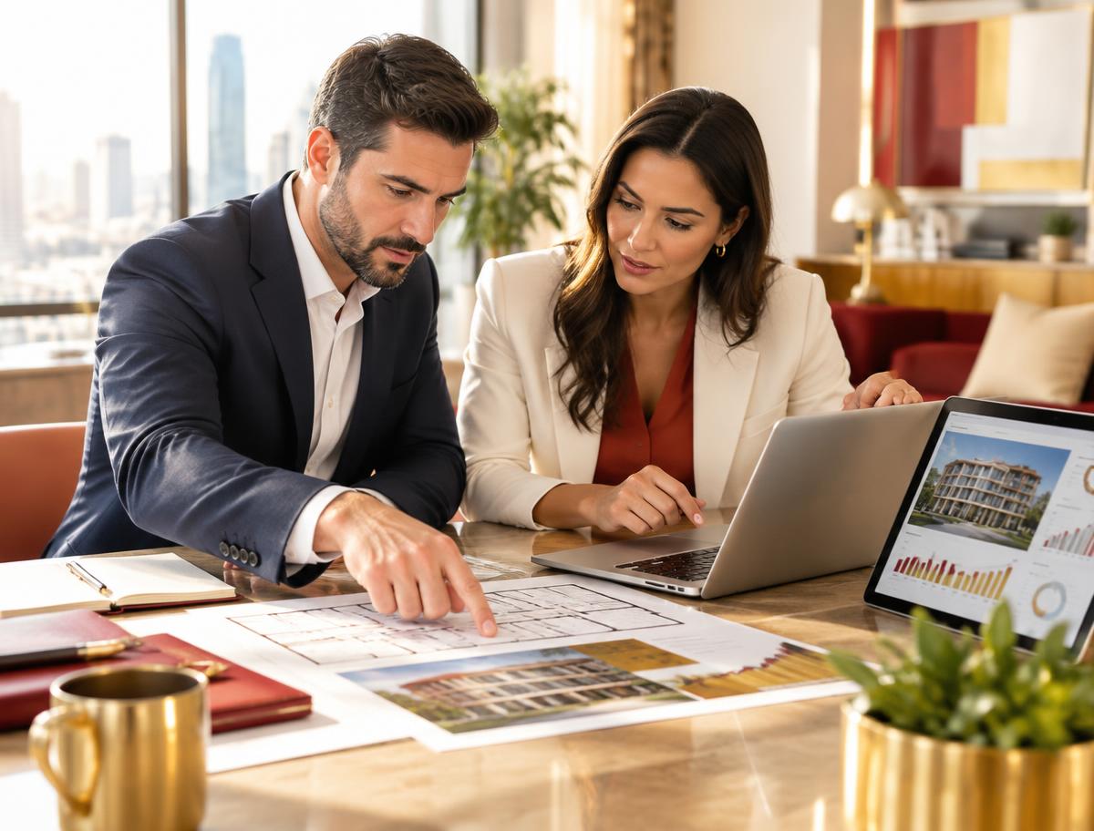 Real estate finance professionals reviewing possible loan paths